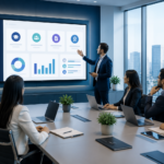 Enterprise employees using a scalable corporate LMS for online training in a modern office environment